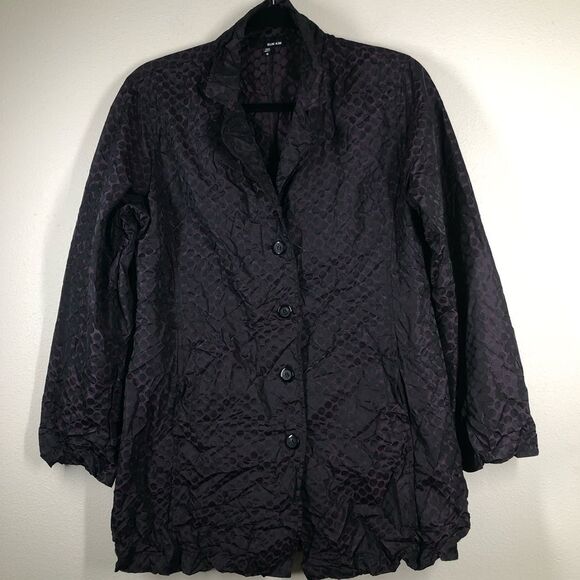 Sun Kim Boyfriend Jacket Crinkle Blazer Black Purple Lagenlook Chore Coat Small - Picture 1 of 8